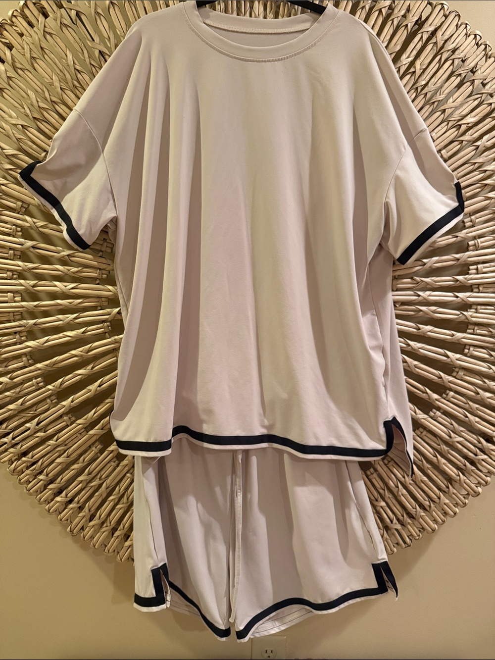 Casual Two-Piece Lounge Set in Light Cream with Black Trim